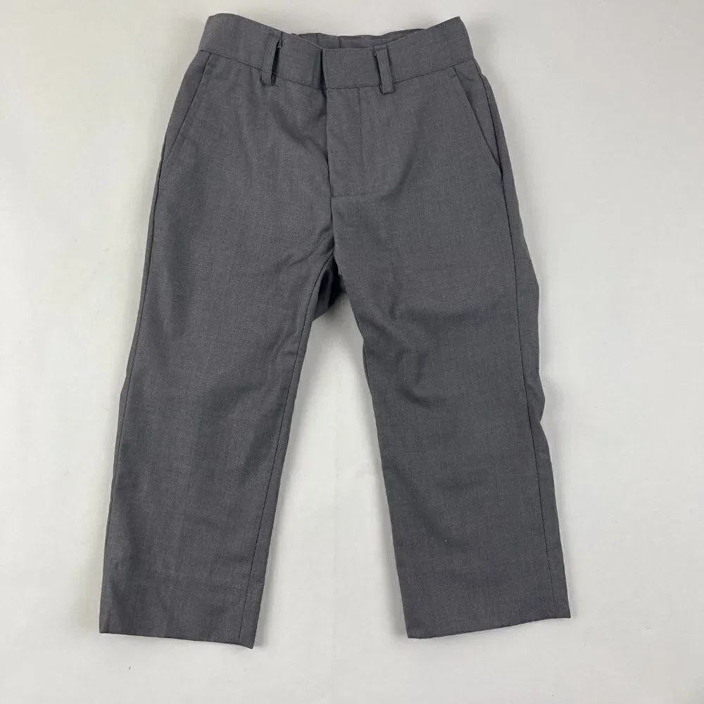 Dress Pants Boys Gray Flat Front Hook And Loops Pockets